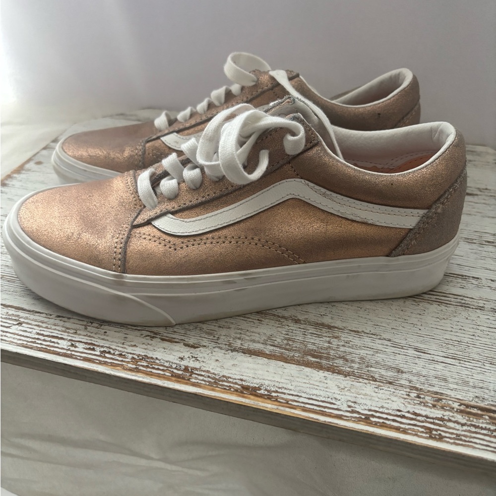 Vans Women's Sneakers in Metallic Bronze and White
